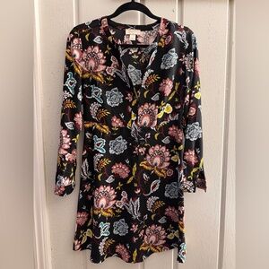 LOFT Black Floral Long Sleeve Dress